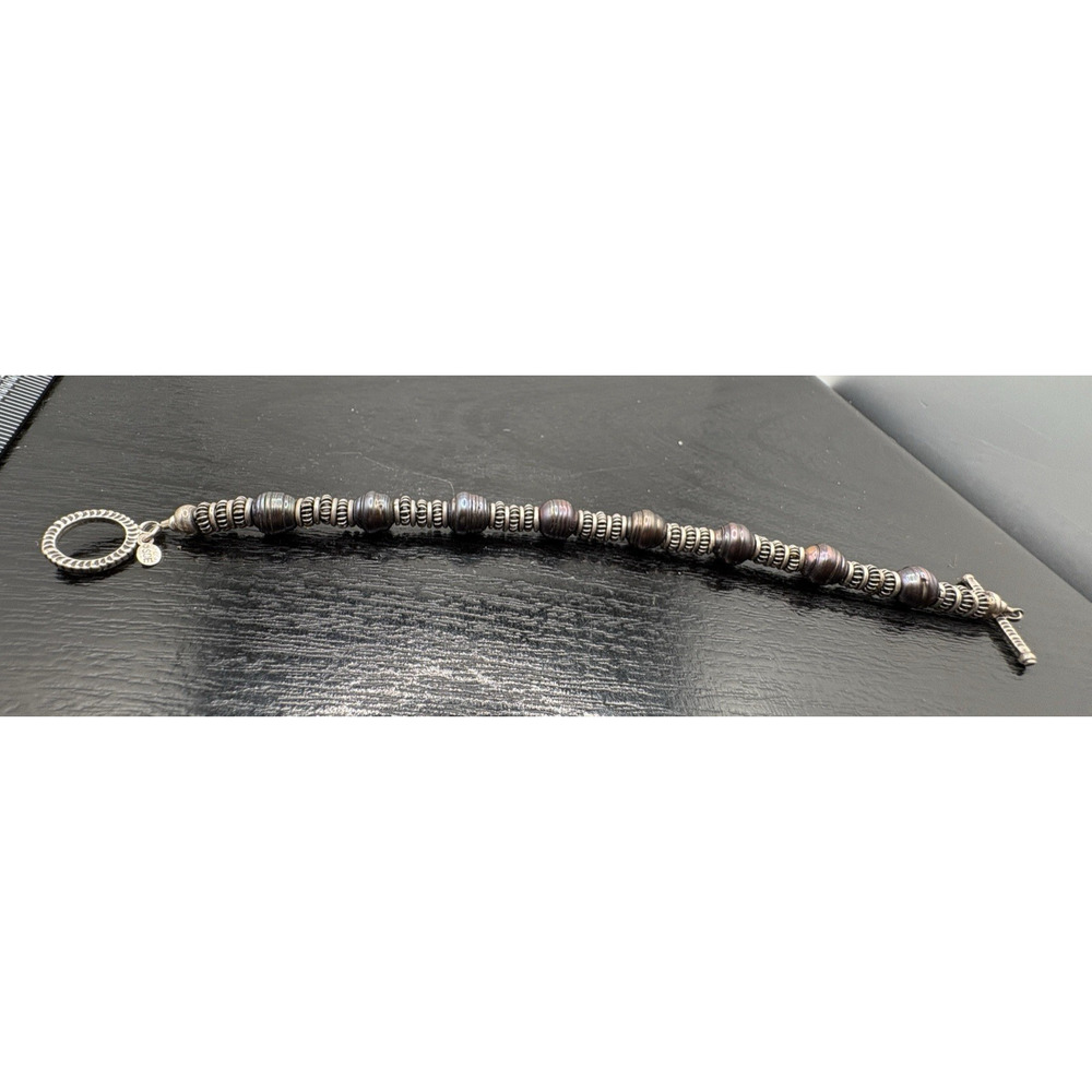 Sterling silver Filled Bead Bracelet Toggle Clasp with black pearls